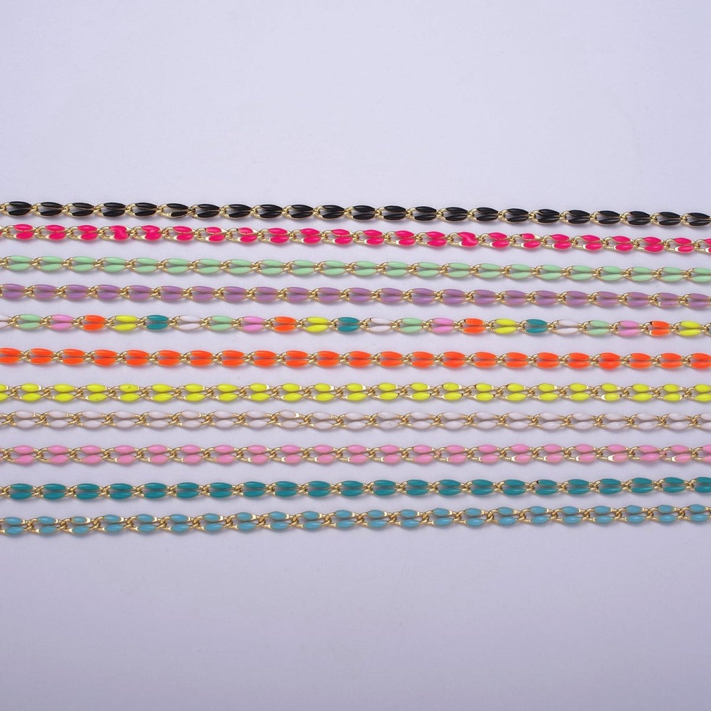 14k Gold Filled 3mm Dainty Oval Cable Link Chain Neon Enamel Chain by Yard, Unfinished Chain For Jewelry Supply | ROLL-598 to ROLL-608 ROLL-1075 ROLL-1405