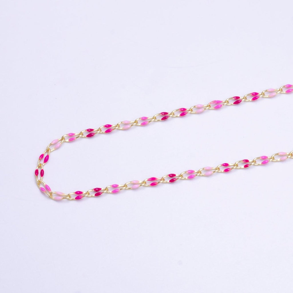 14k Gold Filled 3mm Dainty Oval Cable Link Chain Neon Enamel Chain by Yard, Unfinished Chain For Jewelry Supply | ROLL-598 to ROLL-608 ROLL-1075 ROLL-1405