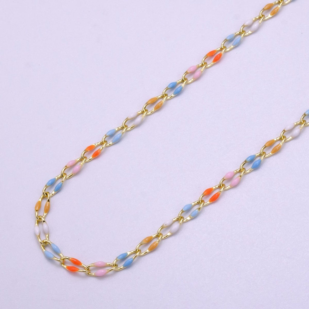 14k Gold Filled 3mm Dainty Oval Cable Link Chain Neon Enamel Chain by Yard, Unfinished Chain For Jewelry Supply | ROLL-598 to ROLL-608 ROLL-1075 ROLL-1405