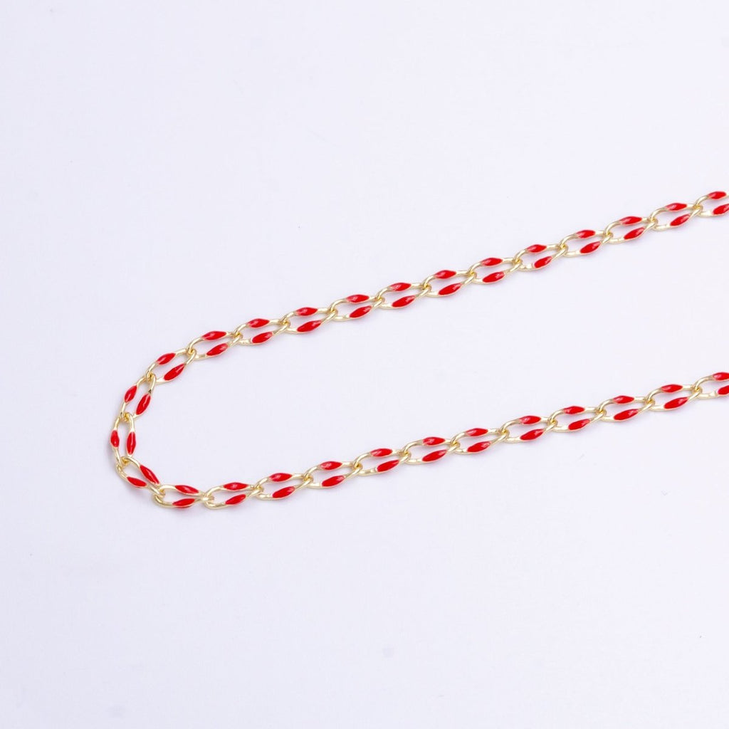14k Gold Filled 3mm Dainty Oval Cable Link Chain Neon Enamel Chain by Yard, Unfinished Chain For Jewelry Supply | ROLL-598 to ROLL-608 ROLL-1075 ROLL-1405