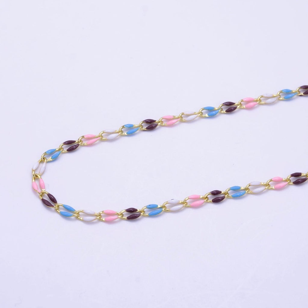 14k Gold Filled 3mm Dainty Oval Cable Link Chain Neon Enamel Chain by Yard, Unfinished Chain For Jewelry Supply | ROLL-598 to ROLL-608 ROLL-1075 ROLL-1405