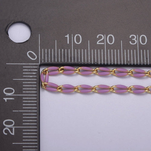 14k Gold Filled 3mm Dainty Oval Cable Link Chain Neon Enamel Chain by Yard, Unfinished Chain For Jewelry Supply | ROLL-598 to ROLL-608 ROLL-1075 ROLL-1405