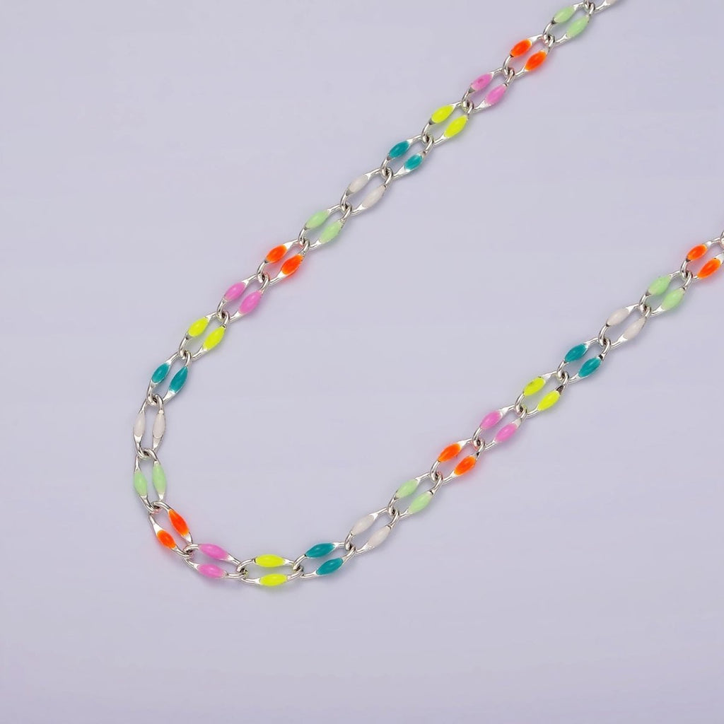 14k Gold Filled 3mm Dainty Oval Cable Link Chain Neon Enamel Chain by Yard, Unfinished Chain For Jewelry Supply | ROLL-598 to ROLL-608 ROLL-1075 ROLL-1405