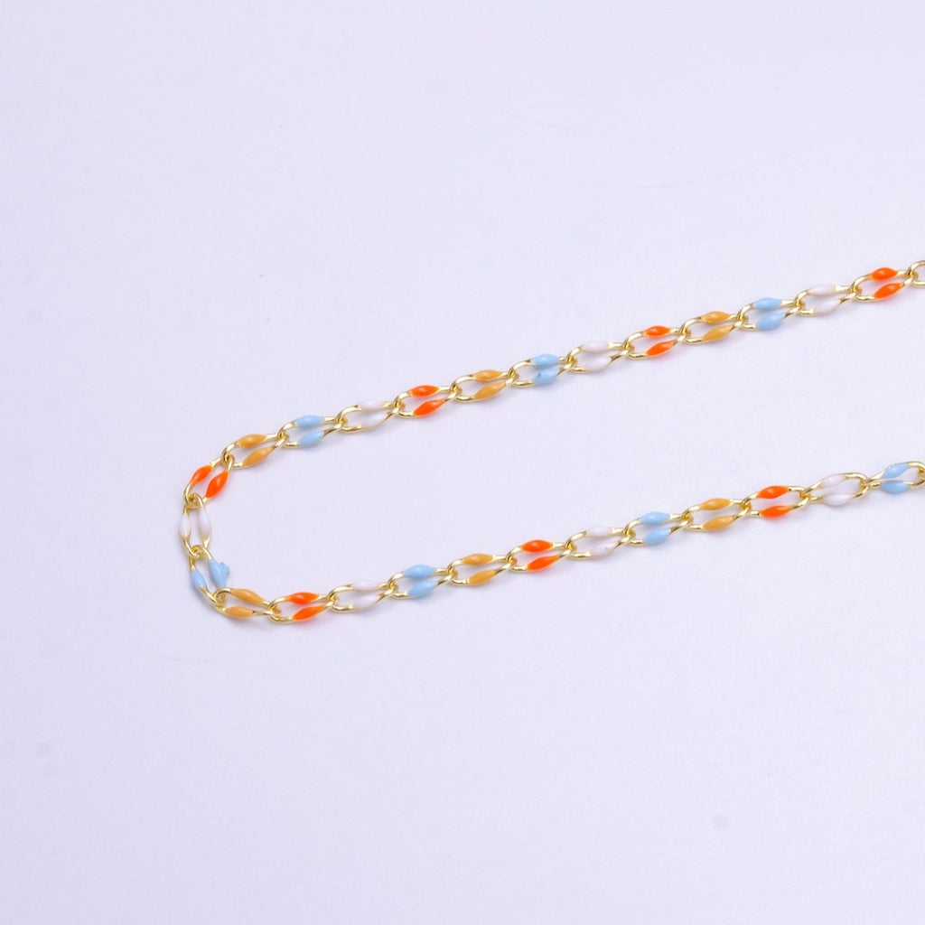 14k Gold Filled 3mm Dainty Oval Cable Link Chain Neon Enamel Chain by Yard, Unfinished Chain For Jewelry Supply | ROLL-598 to ROLL-608 ROLL-1075 ROLL-1405