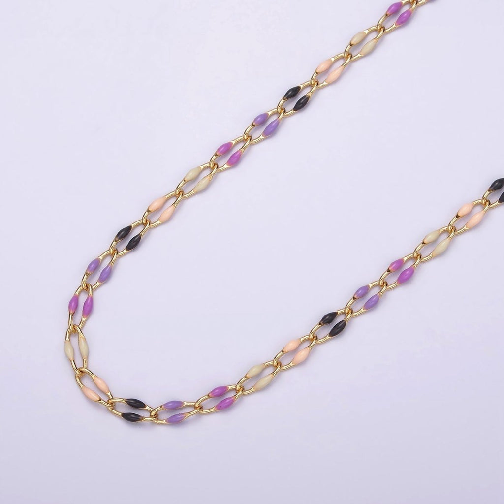 14k Gold Filled 3mm Dainty Oval Cable Link Chain Neon Enamel Chain by Yard, Unfinished Chain For Jewelry Supply | ROLL-598 to ROLL-608 ROLL-1075 ROLL-1405