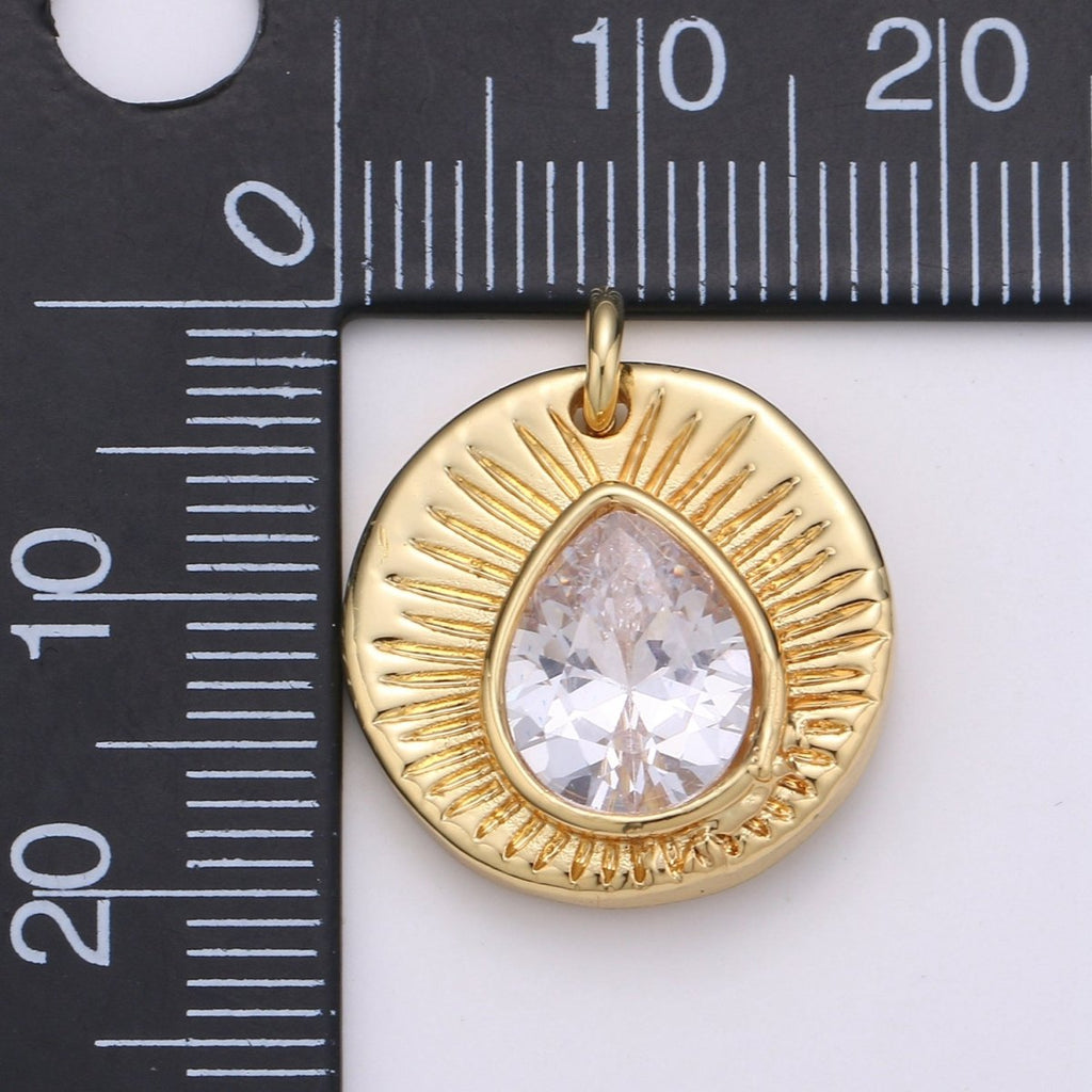14k Gold Filled Medallion Tear Drop cubic Pendant, Vintage charms, Dainty Sunburst pendant Jewelry Bohemian Design Inspired Supply D-903