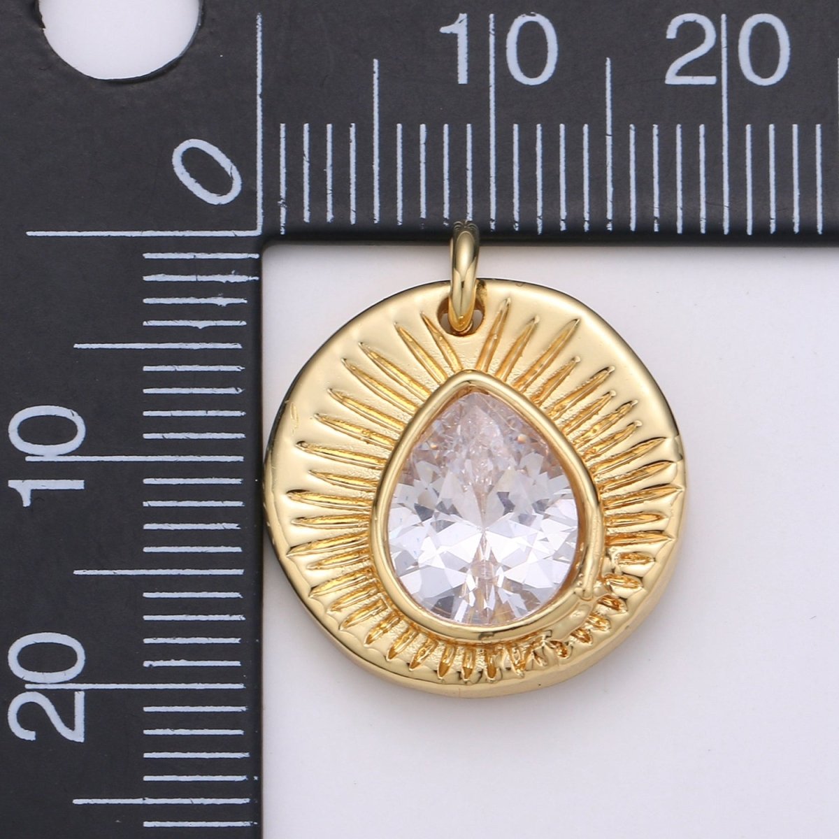 14k Gold Filled Medallion Tear Drop cubic Pendant, Vintage charms, Dainty Sunburst pendant Jewelry Bohemian Design Inspired Supply D-903