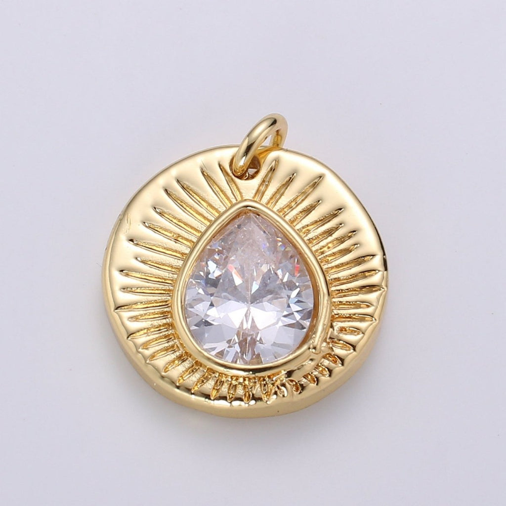 14k Gold Filled Medallion Tear Drop cubic Pendant, Vintage charms, Dainty Sunburst pendant Jewelry Bohemian Design Inspired Supply D-903