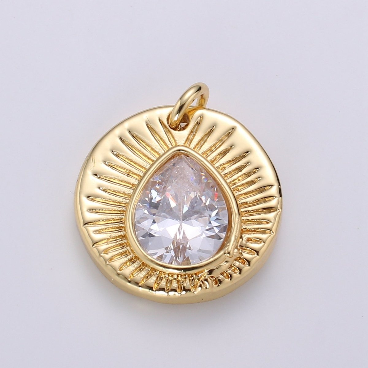 14k Gold Filled Medallion Tear Drop cubic Pendant, Vintage charms, Dainty Sunburst pendant Jewelry Bohemian Design Inspired Supply D-903