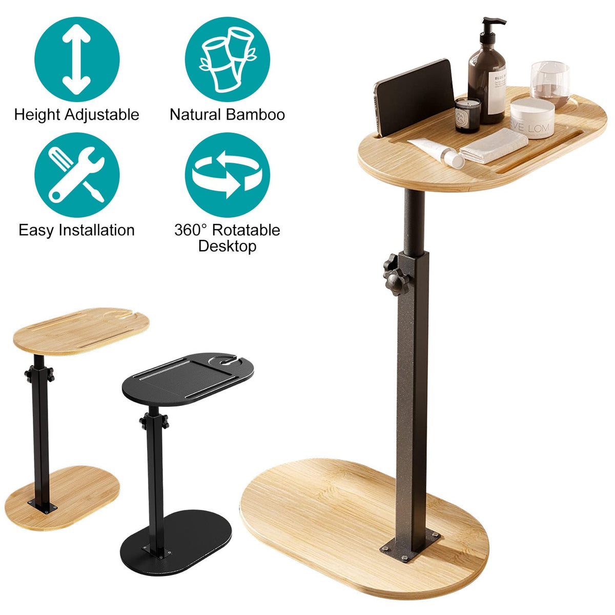 C-Shaped Bathtub Tray Table With Adjustable Height 360¡ Rotatable Desktop Freestanding Bath Caddy Against Wall Couch Bed Sofa Side Table