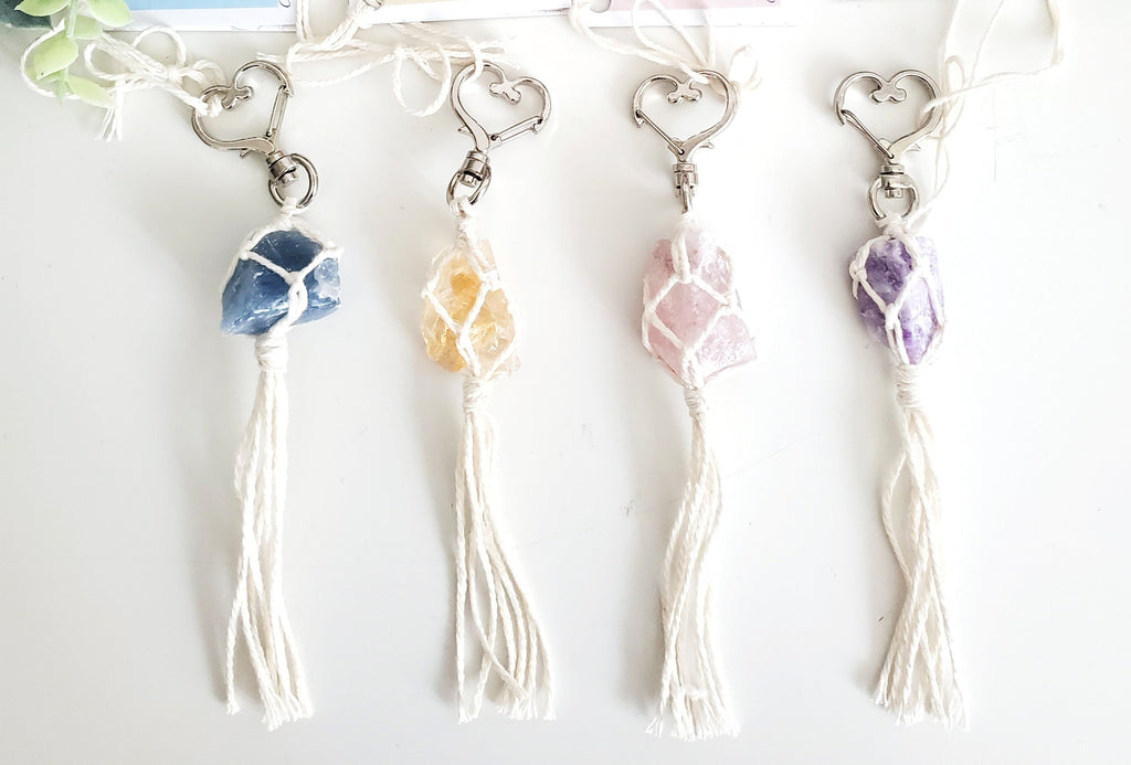 Macrame wrapped crystal keychain DIY craft kit.