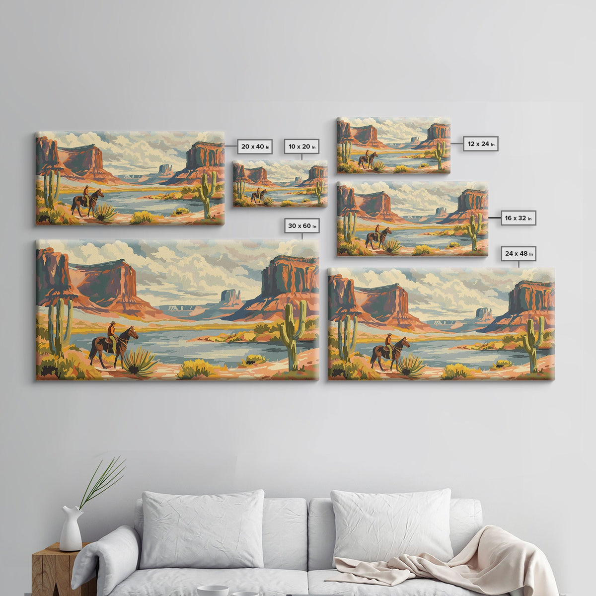 Cowboy in Monument Valley Landscape, Framed Canvas Print for Rustic Living Room Decor, Western Art for Bedroom and Home Decoration
