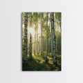 Morning Sunlight Birch Tree Art Canvas Print Natural Landscape Gift Rustic Farmhouse Vertical Artwork Home Decor Above Bed