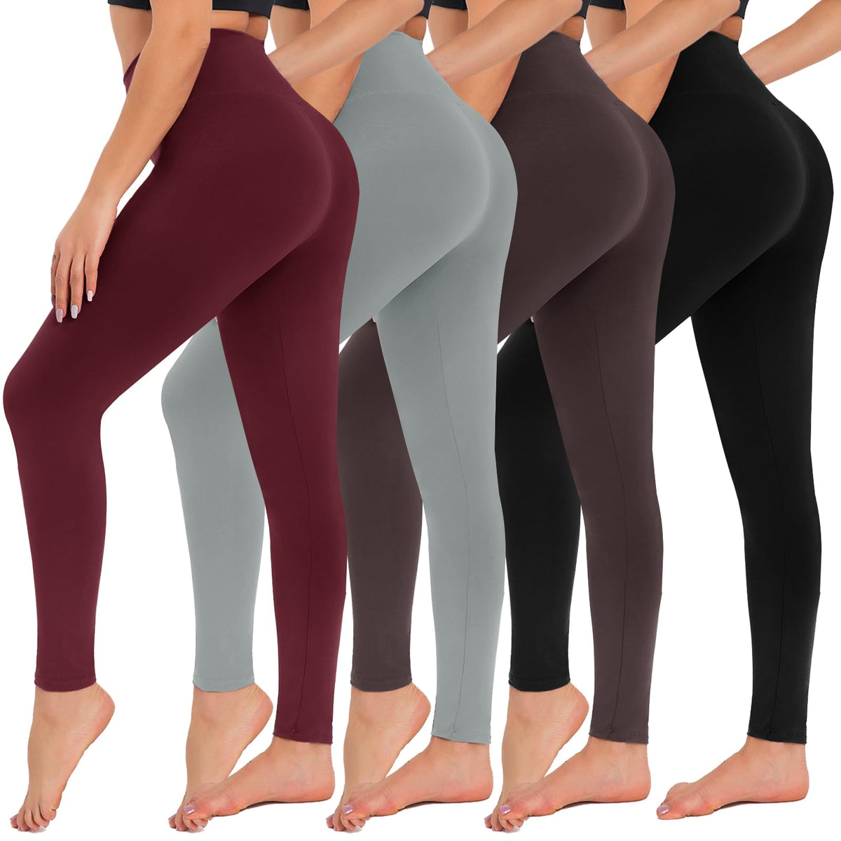 4 Pack High Waisted Leggings for Women - Tummy Control Yoga Pants Workout Set