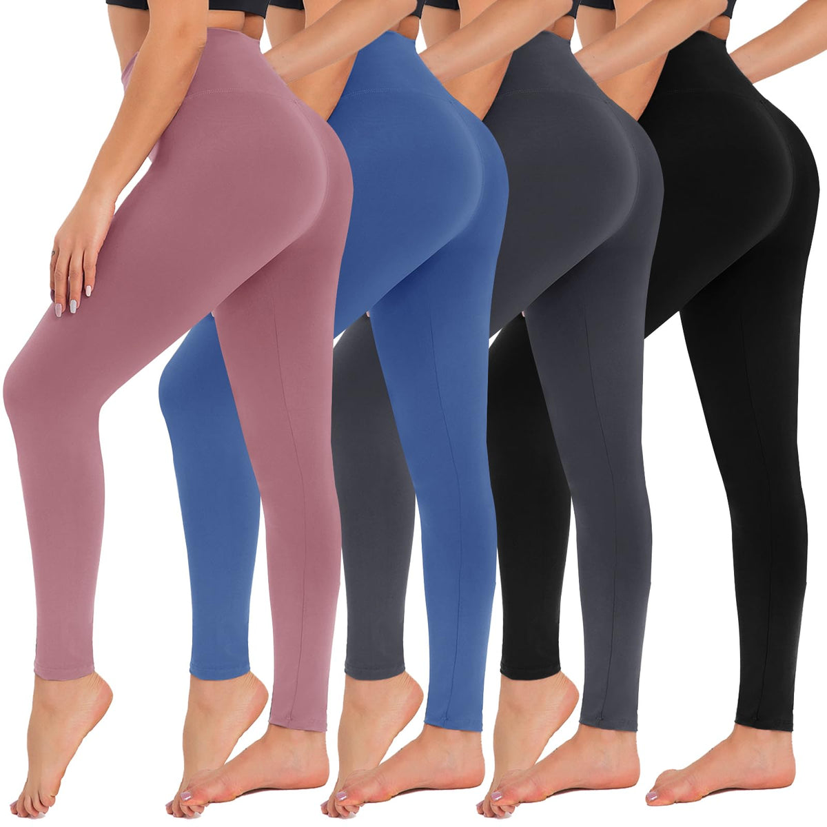 4 Pack High Waisted Leggings for Women - Tummy Control Yoga Pants Workout Set