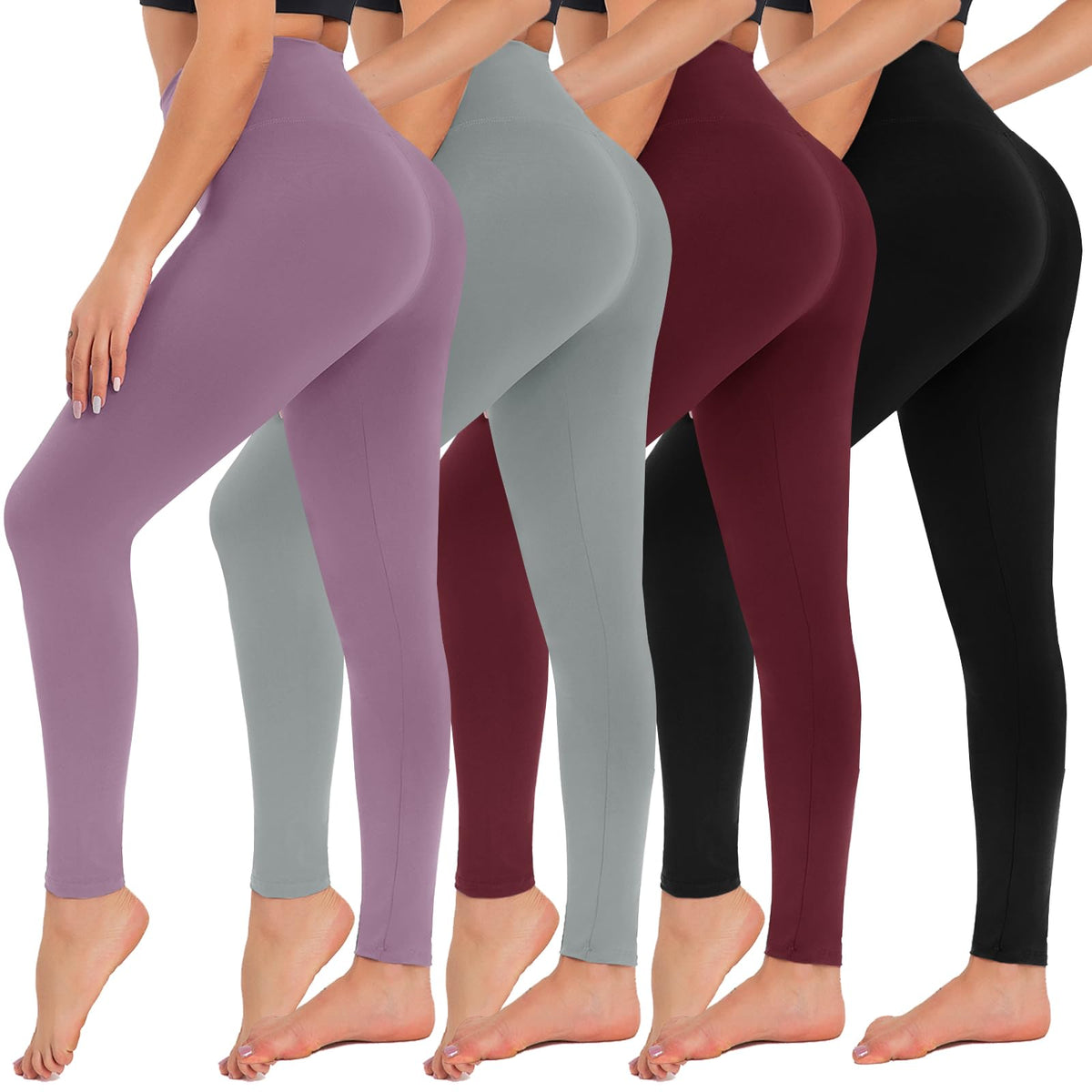 4 Pack High Waisted Leggings for Women - Tummy Control Yoga Pants Workout Set