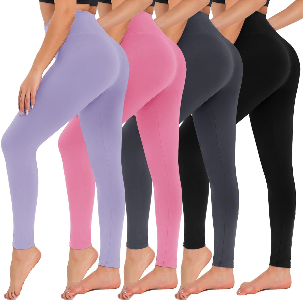 4 Pack High Waisted Leggings for Women - Tummy Control Yoga Pants Workout Set