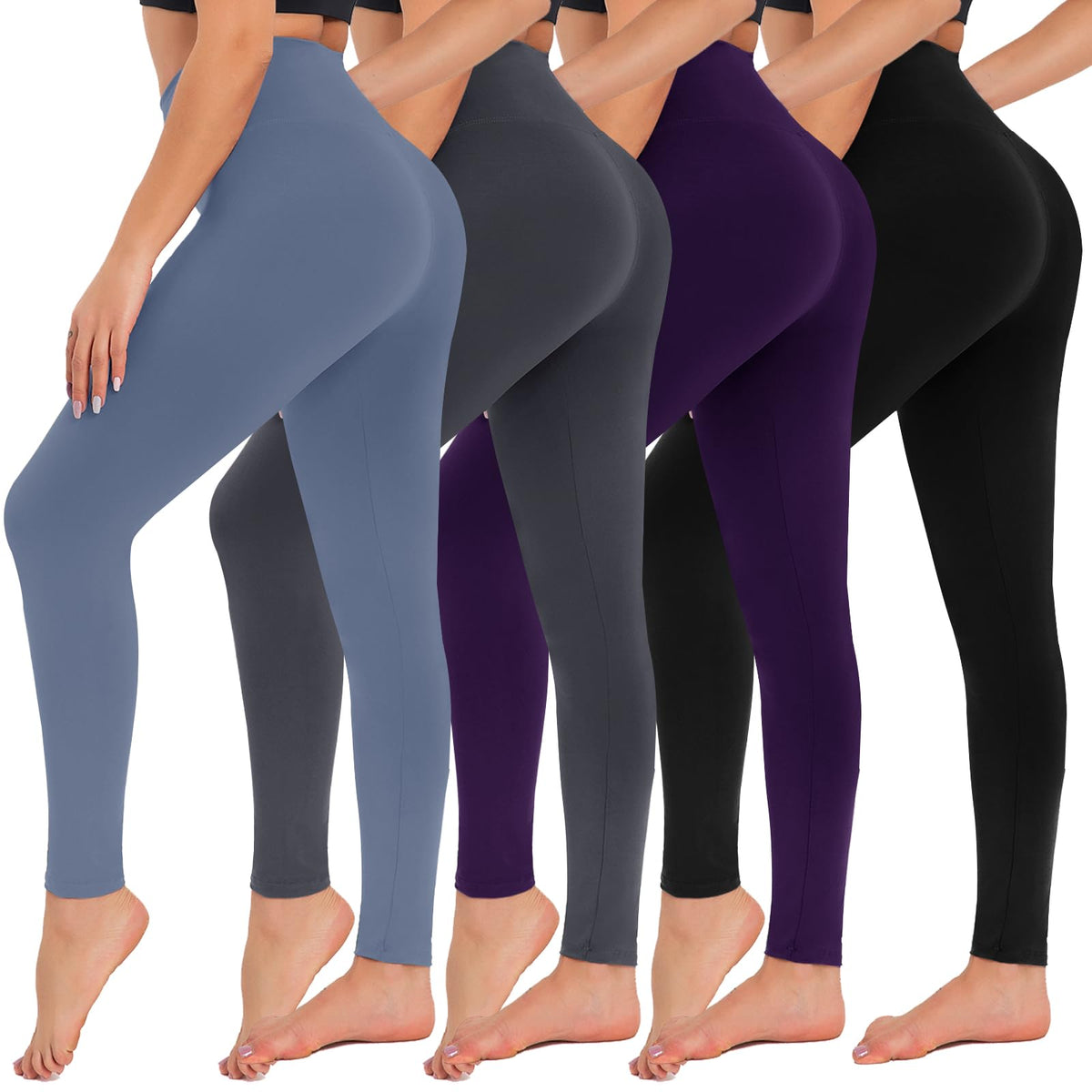 4 Pack High Waisted Leggings for Women - Tummy Control Yoga Pants Workout Set