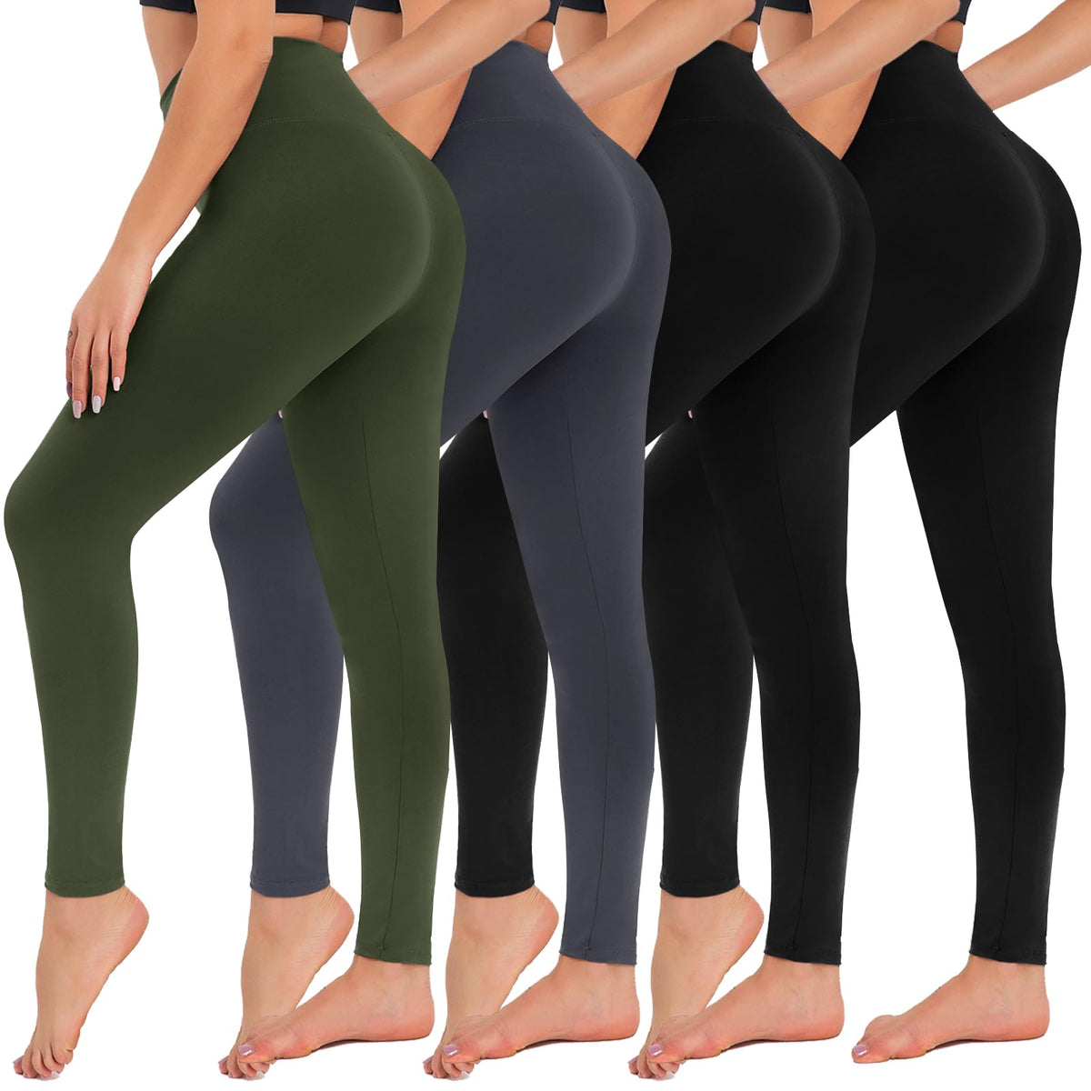4 Pack High Waisted Leggings for Women - Tummy Control Yoga Pants Workout Set