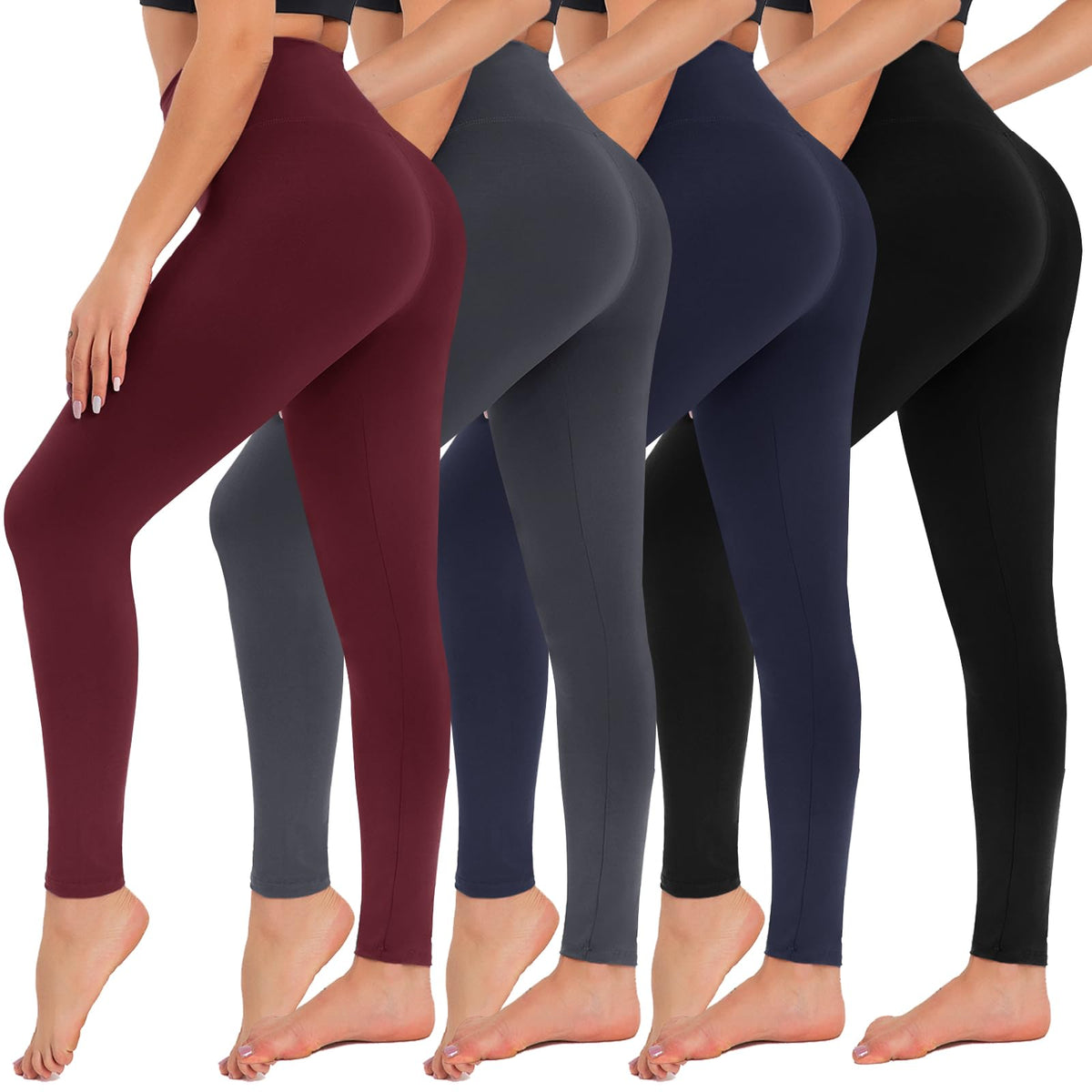 4 Pack High Waisted Leggings for Women - Tummy Control Yoga Pants Workout Set