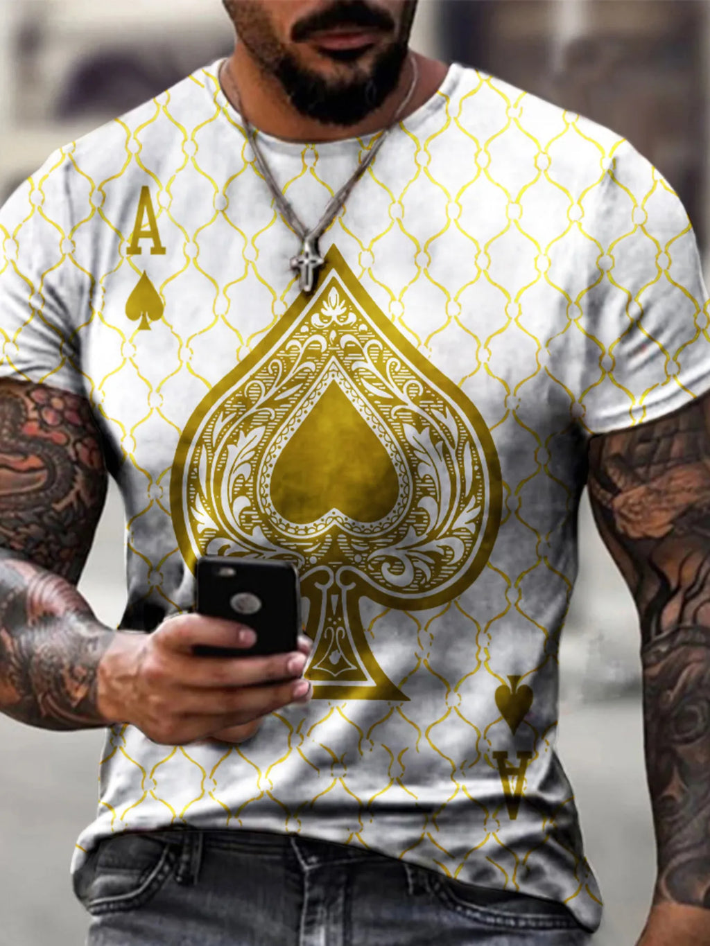 Men's Full Size Ace of Spades Graphic Print T-Shirt Plus Size