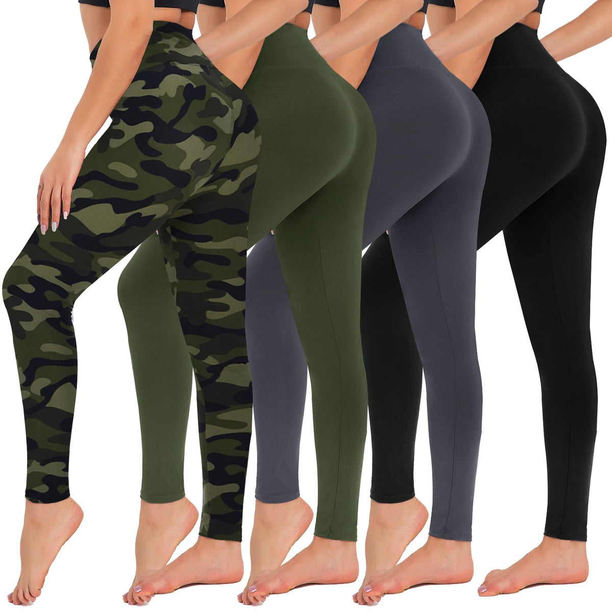 4 Pack High Waisted Leggings for Women - Tummy Control Yoga Pants Workout Set