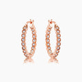 Rose Gold Plated Dotted Clear CZ Round Bezel Hoop Earrings