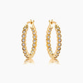 Gold Plated Dotted Clear CZ Round Bezel Hoop Earrings