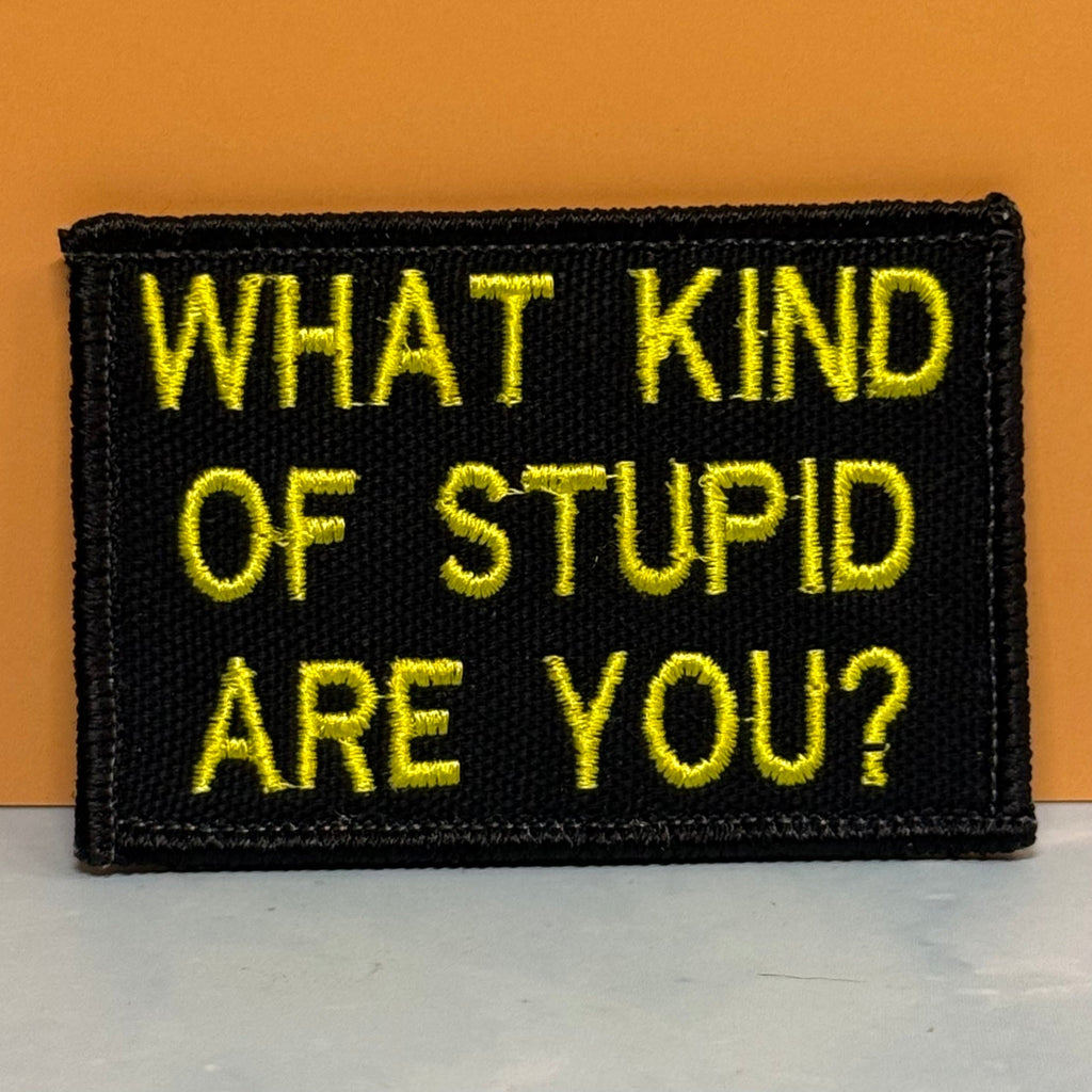 What Kind of Stupid Are You Funny Embroidered Morale Patch, 2x3" | VELCRO® Brand Hook Backing