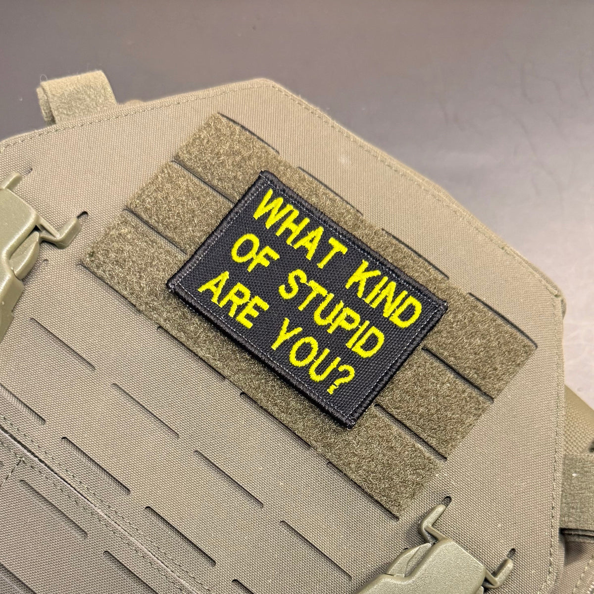 What Kind of Stupid Are You Funny Embroidered Morale Patch, 2x3" | VELCRO® Brand Hook Backing