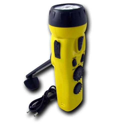 4-in-1 Dynamo Flashlight | Hand Crank Radio & Phone Charger - Yellow