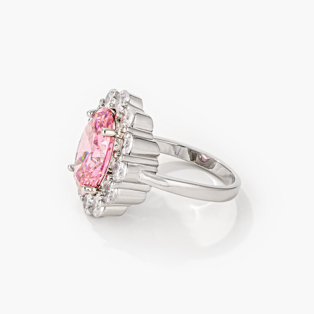11.5Ct Rhodium Plated Pale Pink Oval Blossom Ring