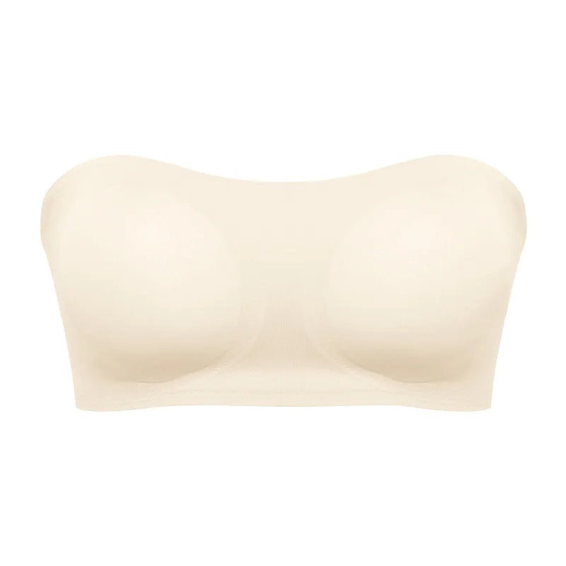 Women's Sexy Strapless Push Up Bra Removable Padded Seamless Ice Silk Top Women Invisible Beauty Back Anti-slip Off-shoulder Bra