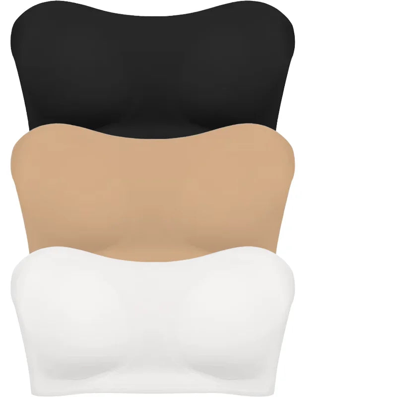 Women's Sexy Strapless Push Up Bra Removable Padded Seamless Ice Silk Top Women Invisible Beauty Back Anti-slip Off-shoulder Bra