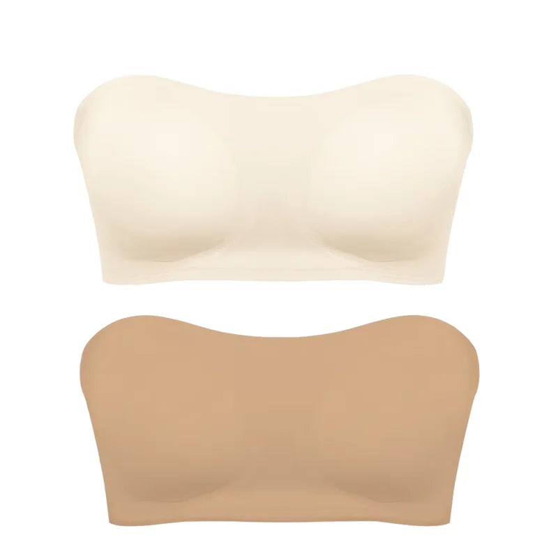 Women's Sexy Strapless Push Up Bra Removable Padded Seamless Ice Silk Top Women Invisible Beauty Back Anti-slip Off-shoulder Bra