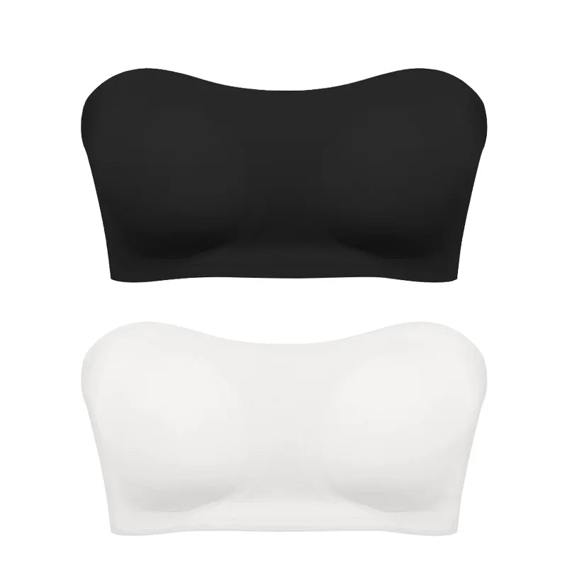 Women's Sexy Strapless Push Up Bra Removable Padded Seamless Ice Silk Top Women Invisible Beauty Back Anti-slip Off-shoulder Bra