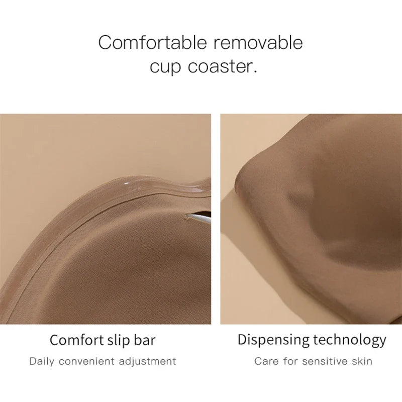Women's Sexy Strapless Push Up Bra Removable Padded Seamless Ice Silk Top Women Invisible Beauty Back Anti-slip Off-shoulder Bra
