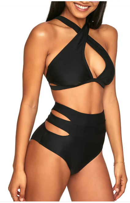 Adore Me Womens Demi Swimwear High Waist Bikini Bottom - Black, Medium