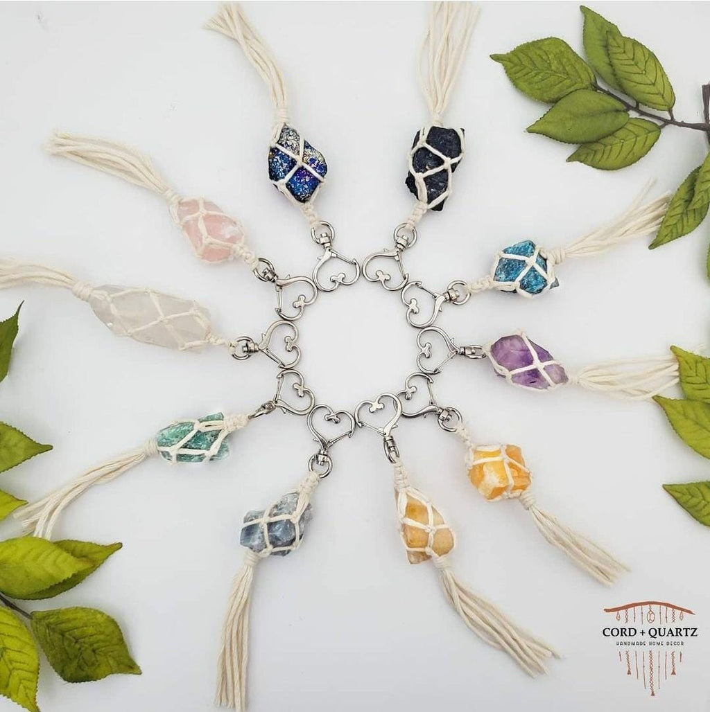 Macrame wrapped crystal keychain DIY craft kit.