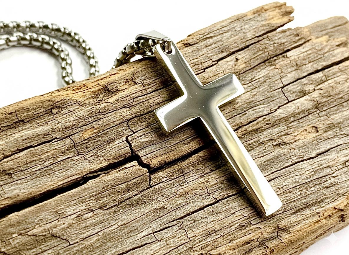 Small Silver Stainless Steel Cross Necklace with Box Chain