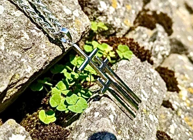 Three Crosses of Calvary Necklace | Gold Silver Triple Cross Pendant