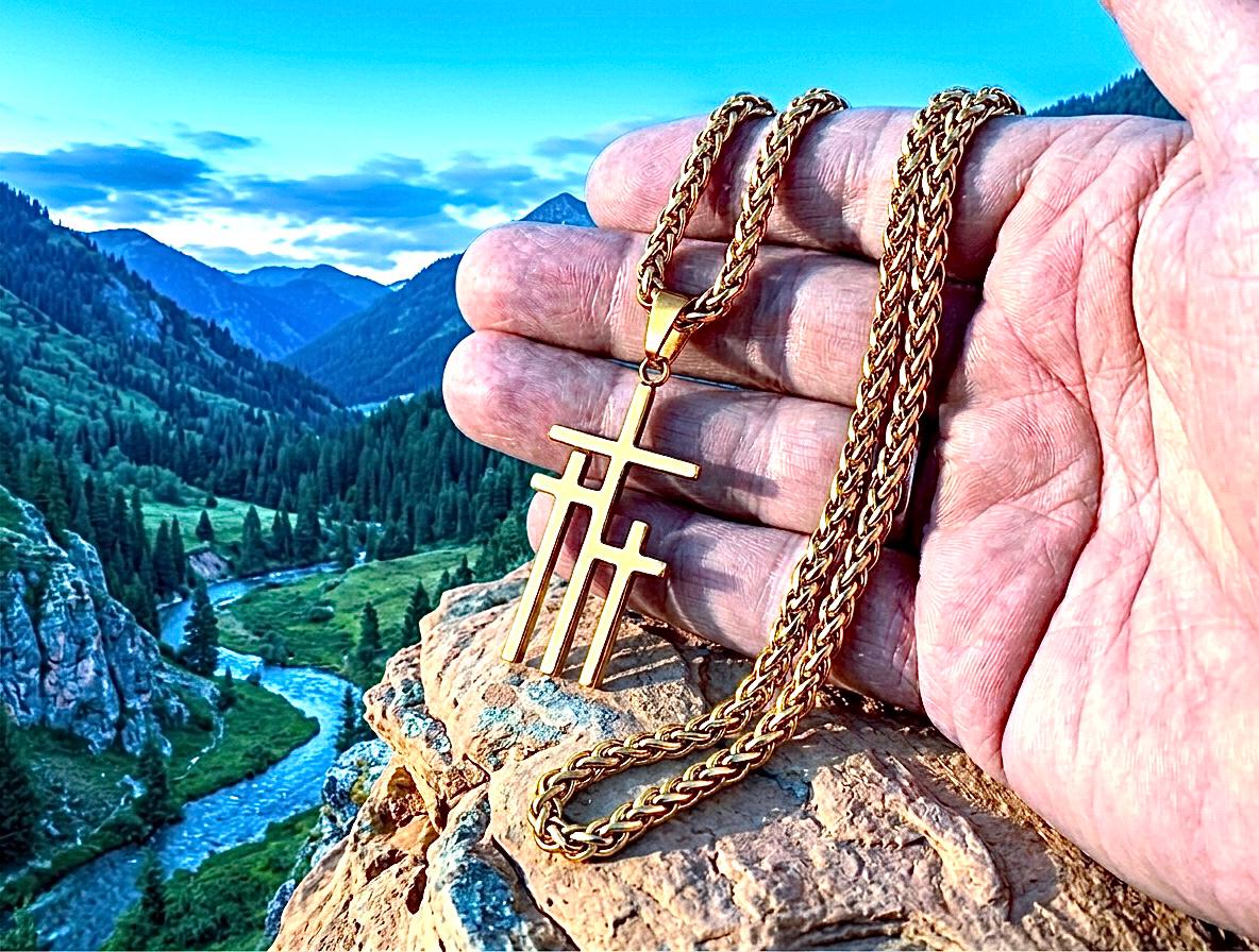 Three Crosses of Calvary Necklace | Gold Silver Triple Cross Pendant