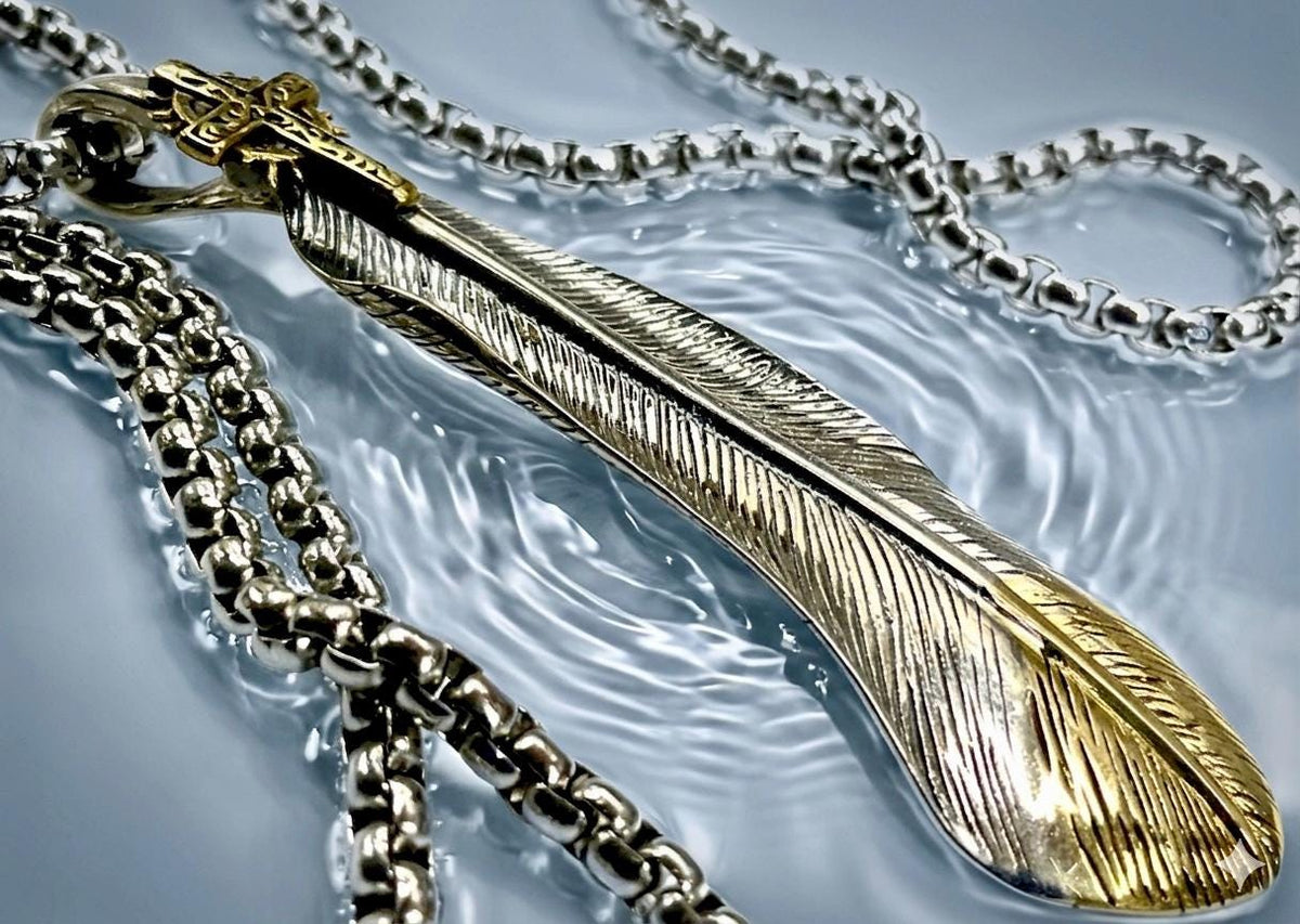 Sterling Silver Western Eagle Cross Necklace, Western Feather