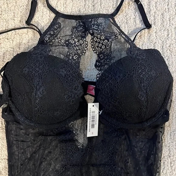 Adore me black lace bodysuit bustier, Size Medium