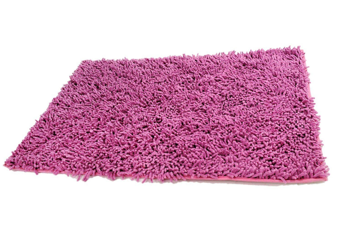 DaDa Bedding Fuchsia Magenta Pink Shaggy Soft Chenille Noodle Carpet Rug Bath Mat