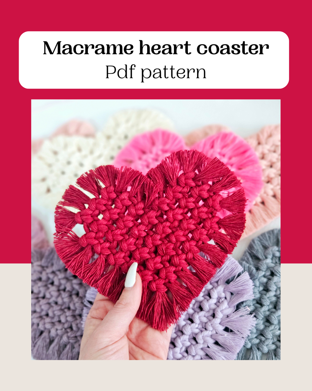 Beginner macrame heart coaster pdf pattern.