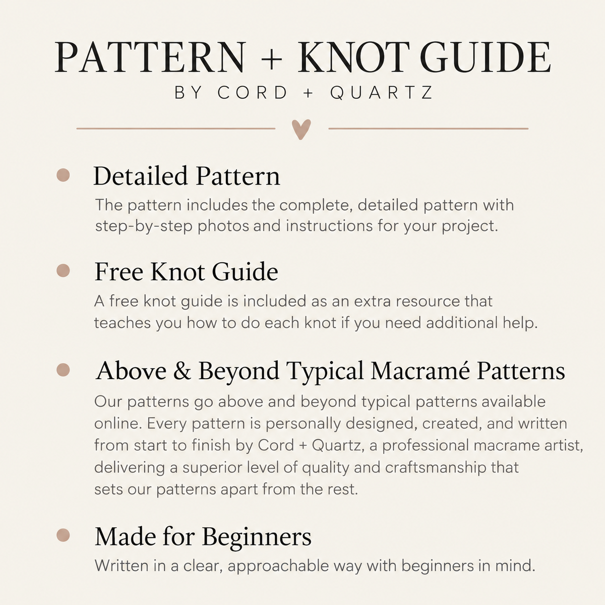 Beginner macrame heart coaster pdf pattern.