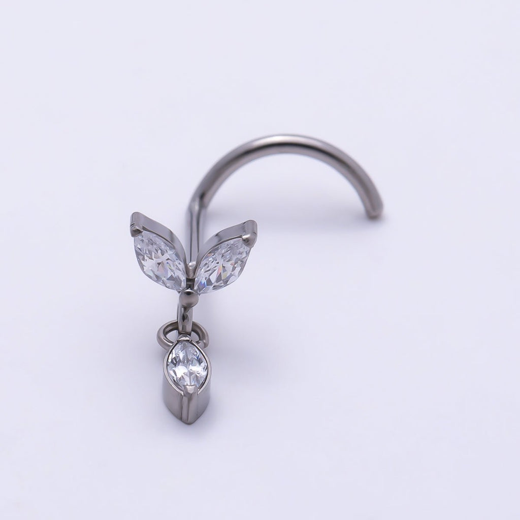 Titanium 9.5mm Marquise CZ Leaf Cartilage Nose Single Piercing Stud in Gold and Silver | BJ-00232 BJ-00233