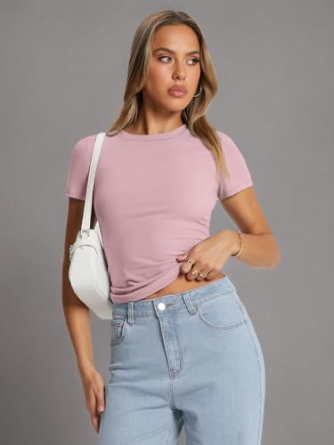 Trendy Queen Womens Basic T Shirts Summer Tops 2025 Crop Short Sleeve Slim Fit Tee Cute Gym Workout Clothes