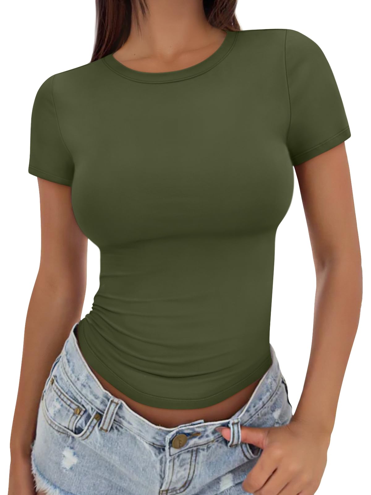 Trendy Queen Womens Basic T Shirts Summer Tops 2025 Crop Short Sleeve Slim Fit Tee Cute Gym Workout Clothes